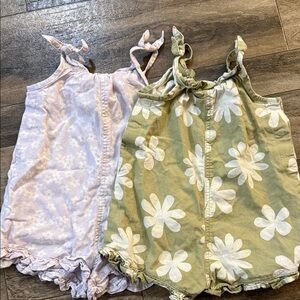 3T Little Co Floral Kids Romper Set - Green and Pink